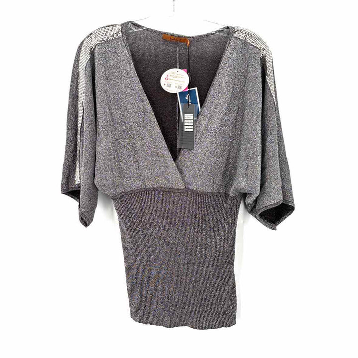 Size 3 BELLADINI Silver Knit Sequined Shirt