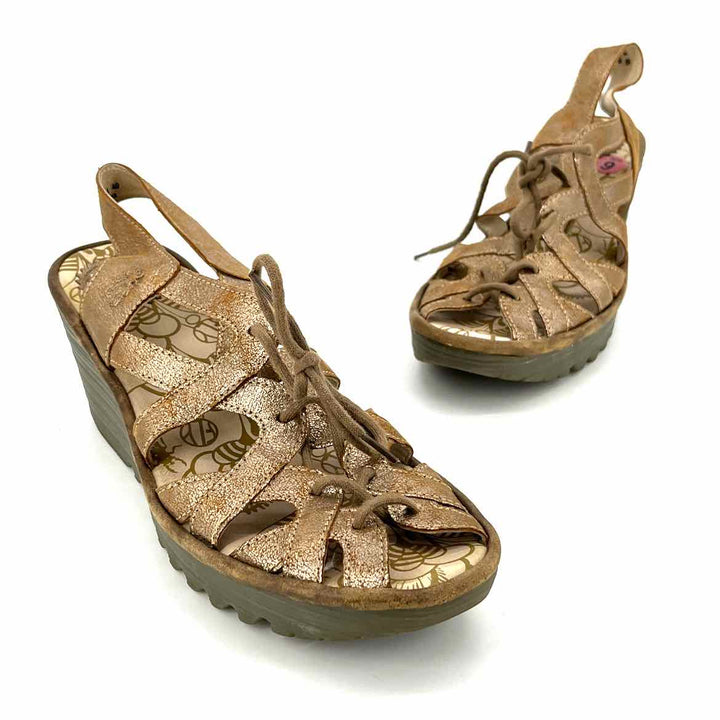 Shoe Size 9 FLY LONDON Gold Leather Sandals