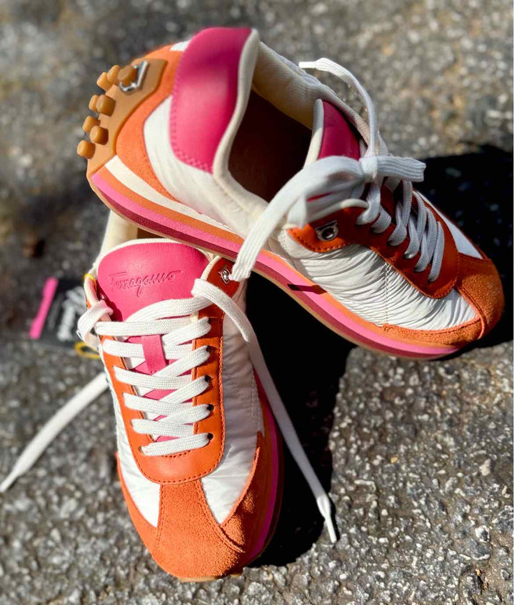 Shoe Size 5.5 FERRAGAMO Multi-Color Suede Nylon Sneakers