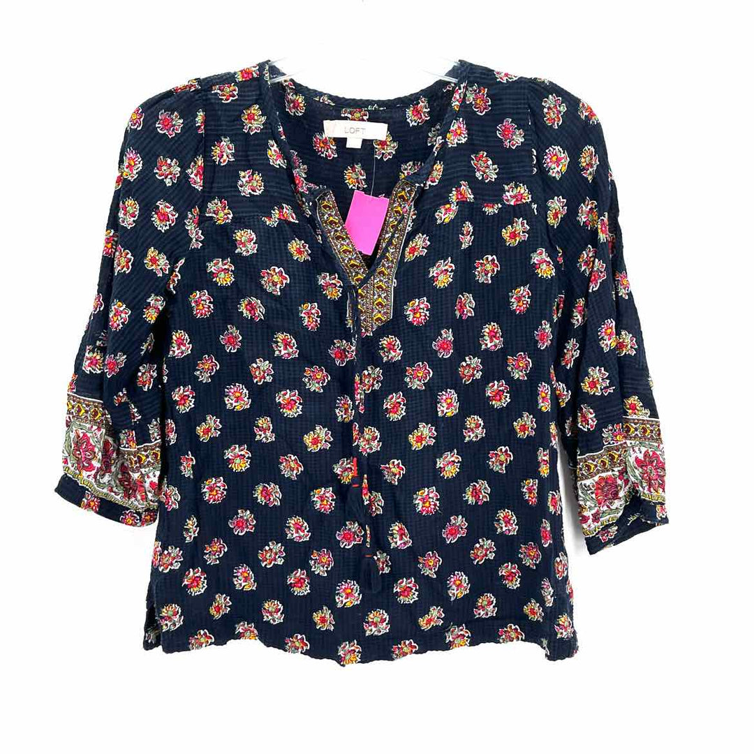 Size XS LOFT Navy Print Shirt