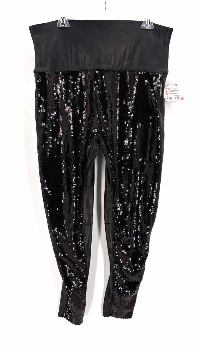 Size 2X SPANX Black Faux Leather Sequined Leggings