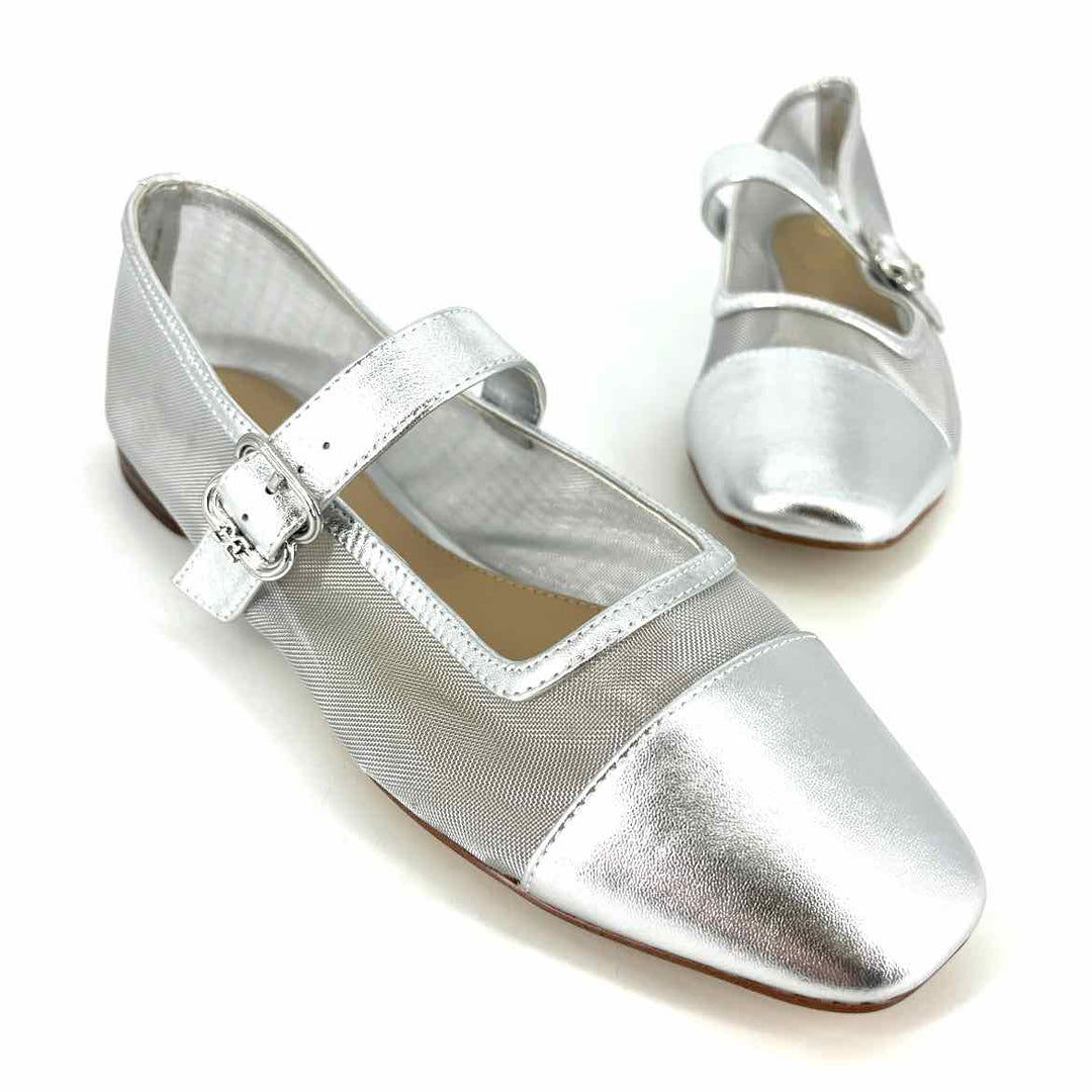 Shoe Size 10 Sam Edeleman Silver Leather Mesh Flats