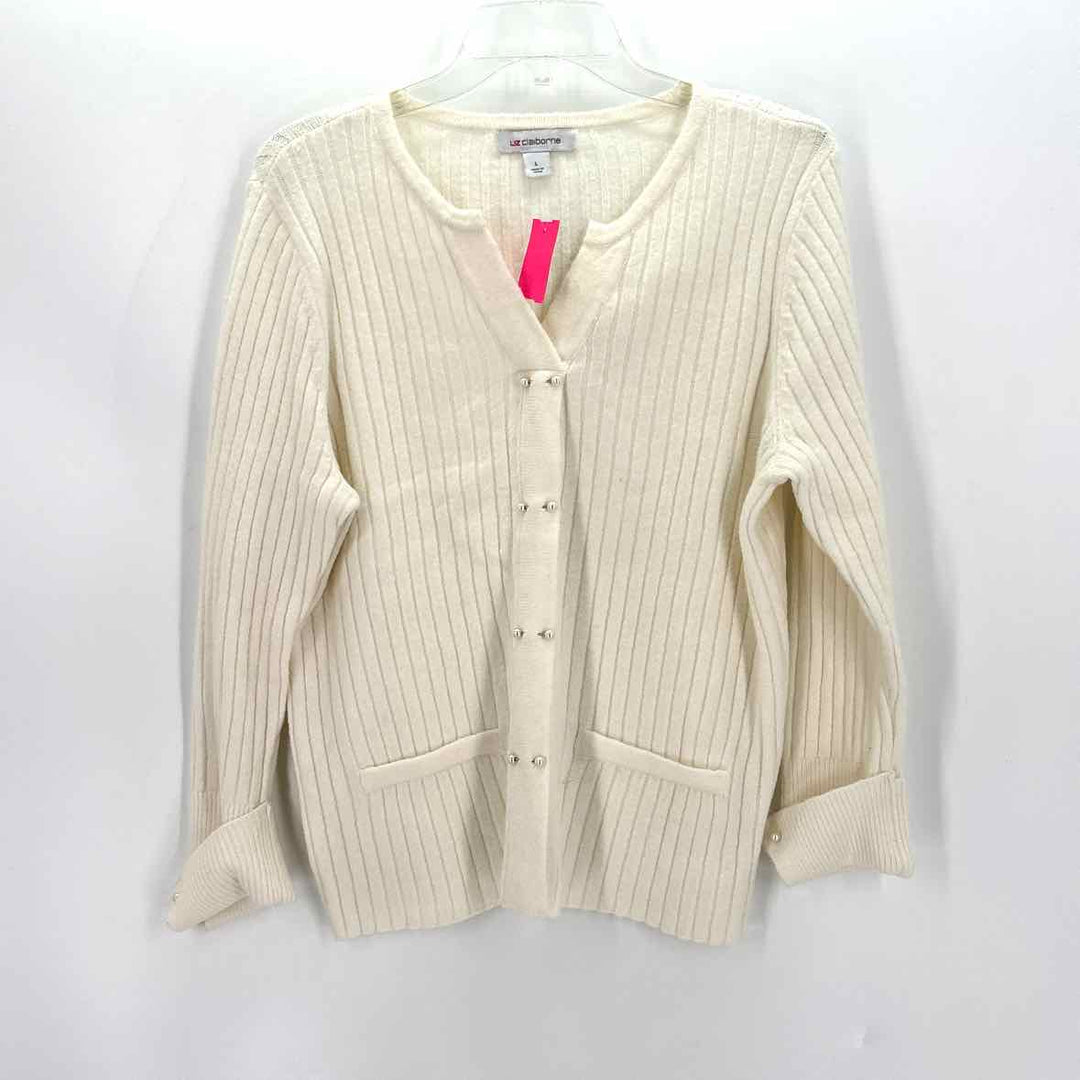 Size L LIZ CLAIBORNE Cream Knit Cotton Sweater