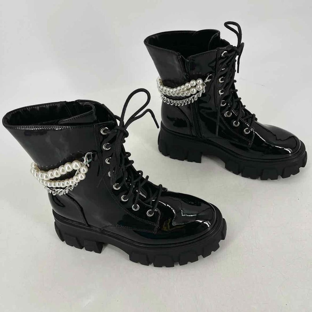 Shoe Size 8W Black PATENT Faux Leather Boots