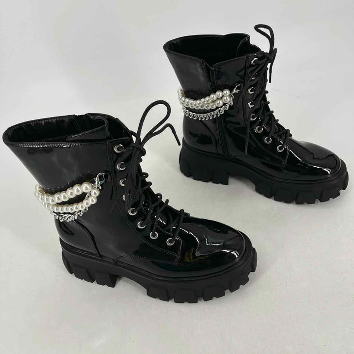 Shoe Size 8W Black PATENT Faux Leather Boots