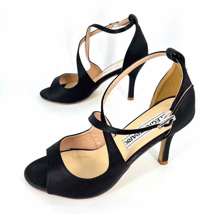 Shoe Size 9.5 Black Satin Heels