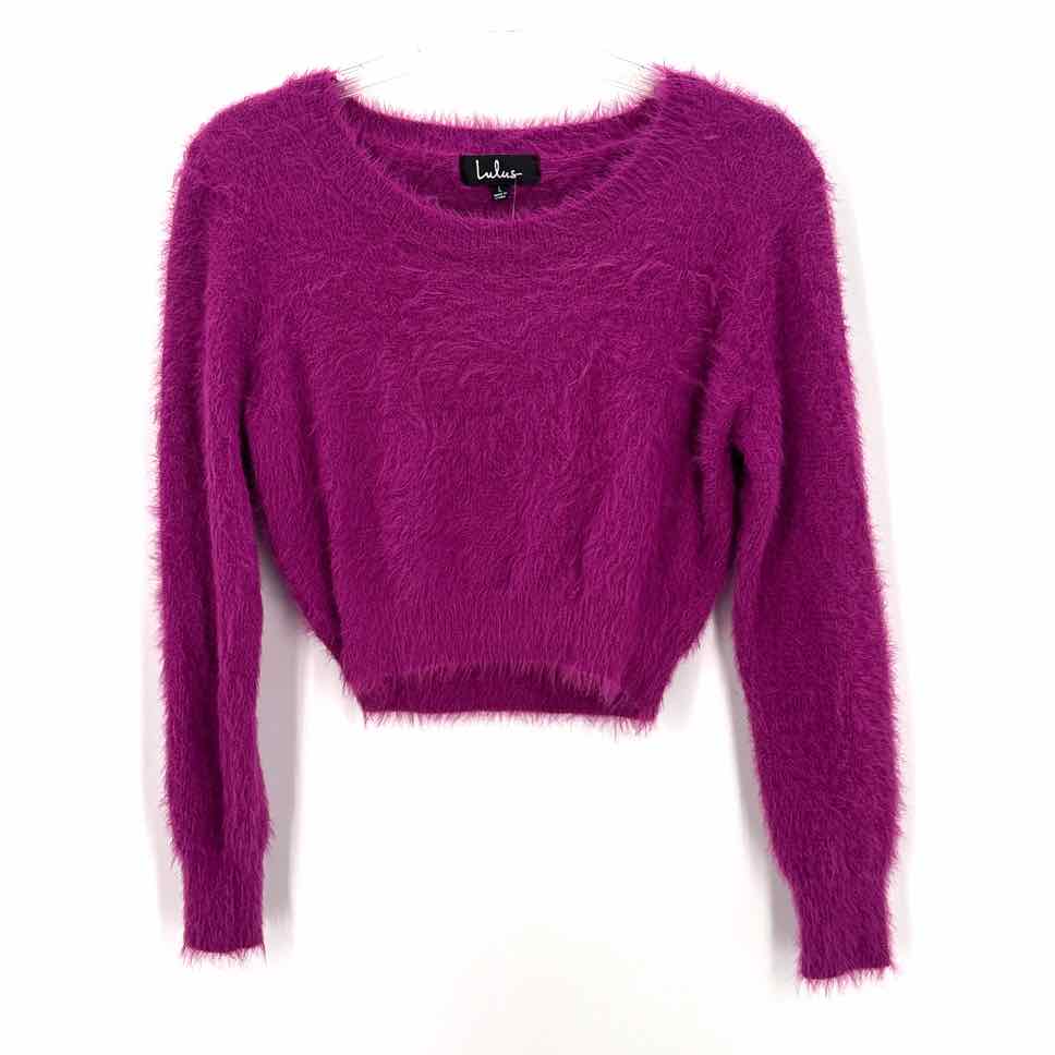Size L LULUS Purple Knit Faux Fur Sweater