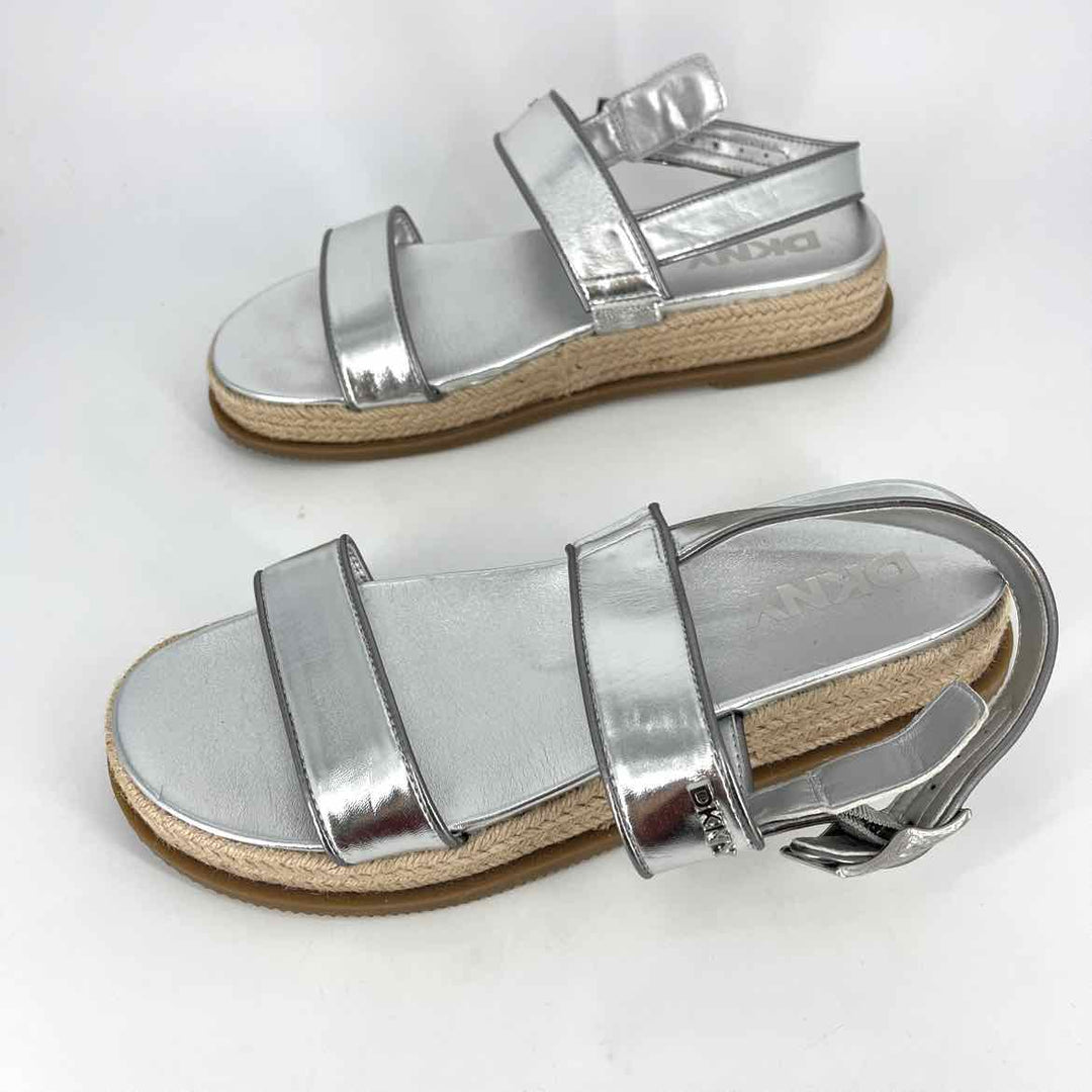 Shoe Size 10 DKNY Silver Faux Leather Sandals