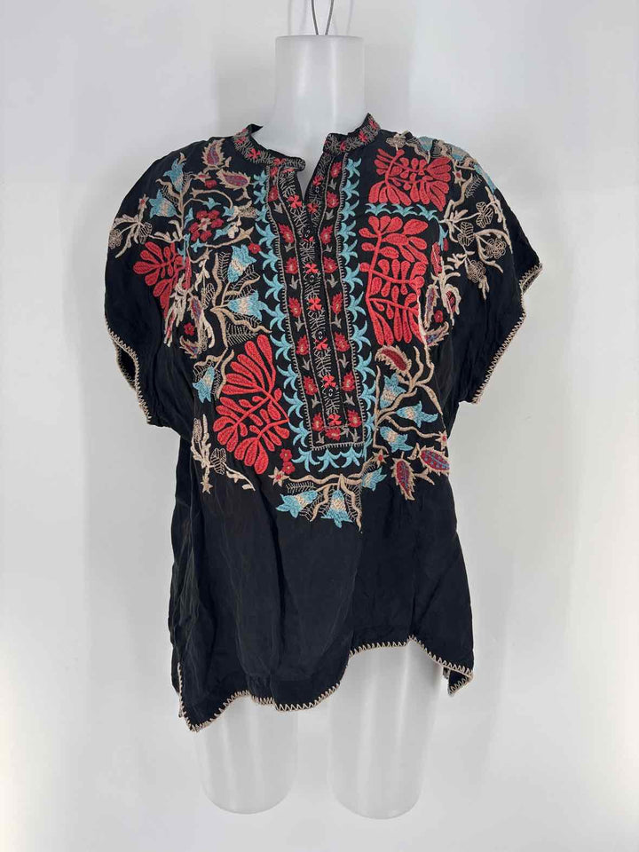 Size M Johnny Was Black Silk Shirt