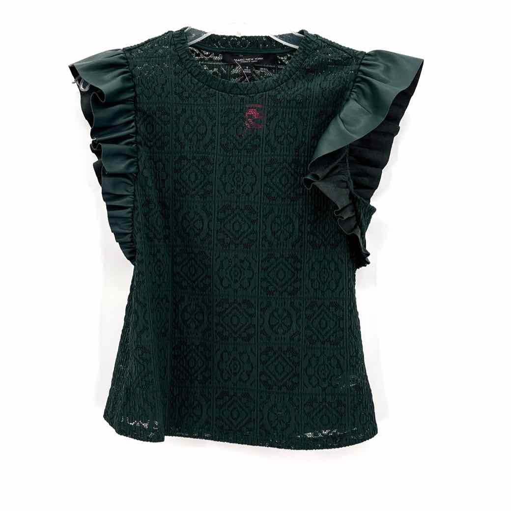 Size S Andrew Marc Green Lace Faux Leather Shirt
