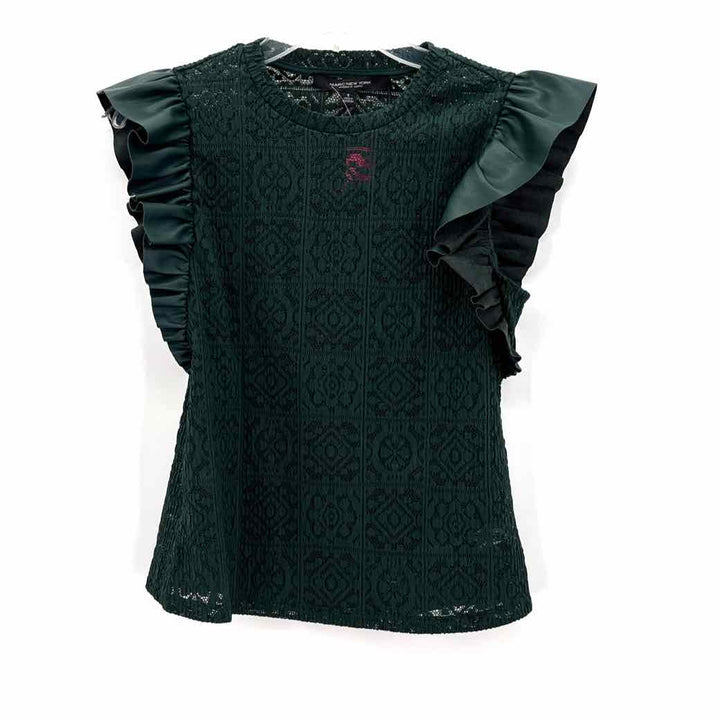 Size S Andrew Marc Green Lace Faux Leather Shirt
