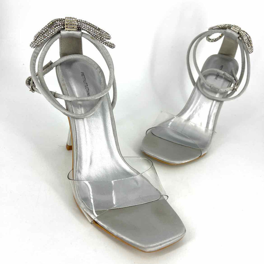 Shoe Size 6 Pretty Little Thing Silver Sateen Sandals