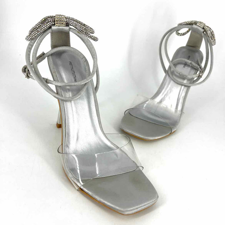Shoe Size 6 Pretty Little Thing Silver Sateen Sandals