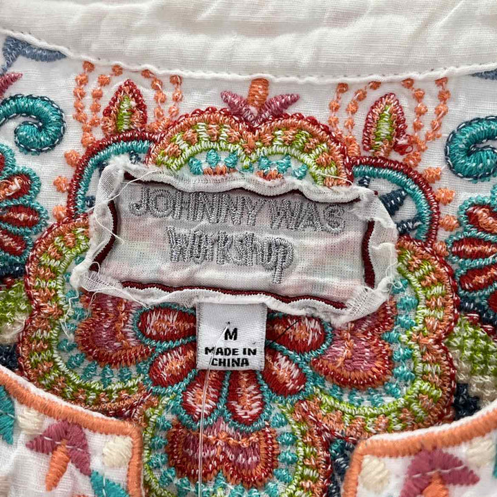Size M Johnny Was White Cotton Shirt