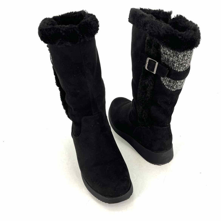 Shoe Size 8 Black Faux Leather Knit Boots