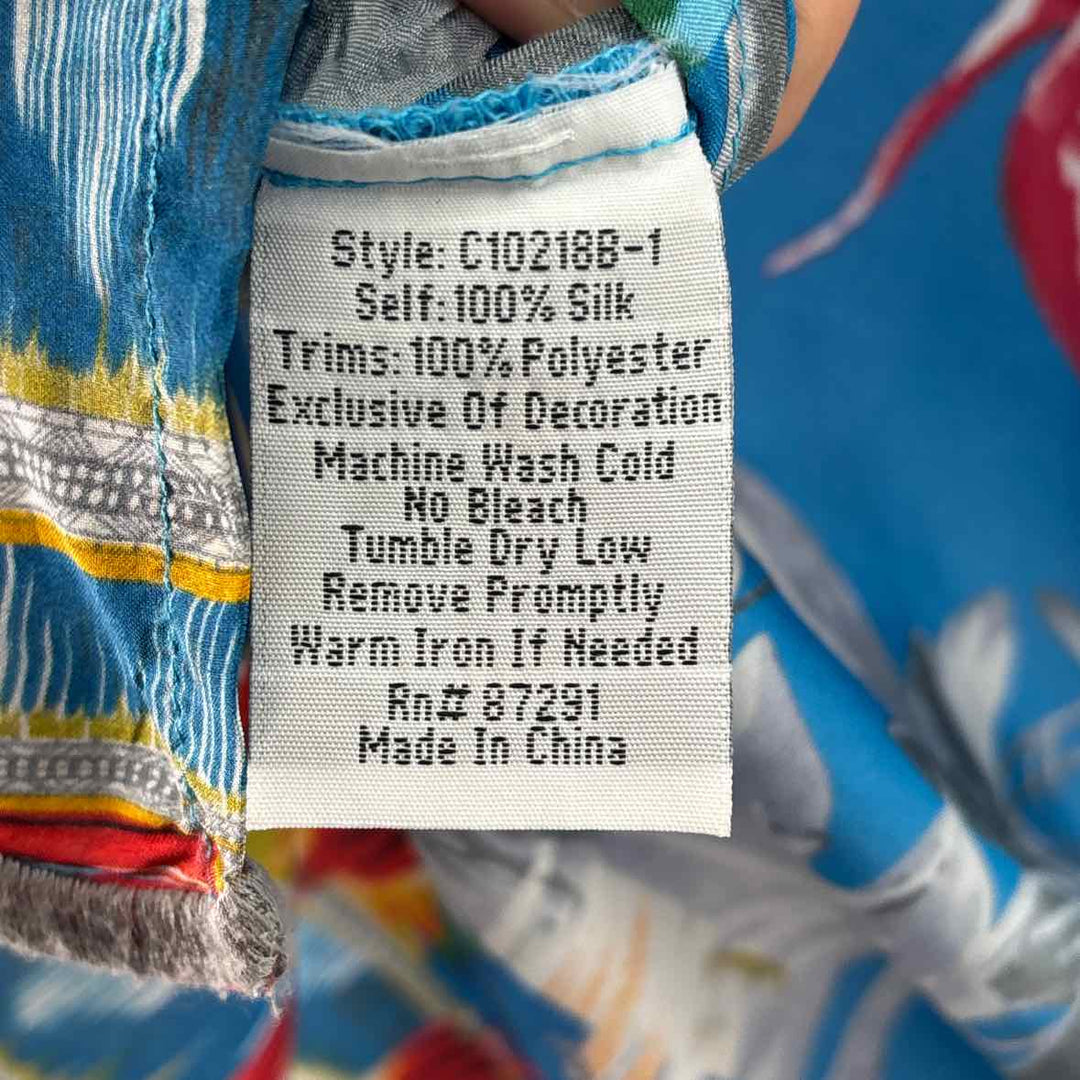 Size M Johnny Was Blue Silk Shirt