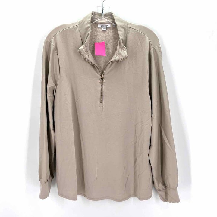 Size 1X Chico's Taupe Faux Leather Jacket