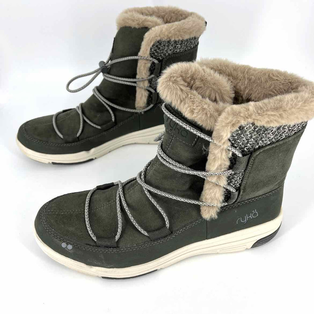 Shoe Size 9 RYKA Olive Knit Faux Fur Boots