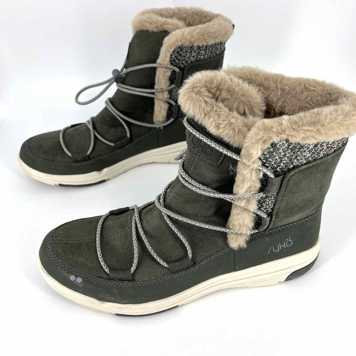 Shoe Size 9 RYKA Olive Knit Faux Fur Boots