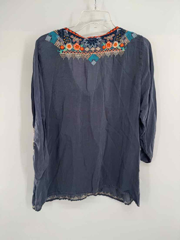 Size L Johnny Was Blue Silk Shirt