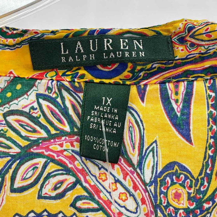 Size 1X LAUREN RALPH LAUREN Yellow Print Shirt
