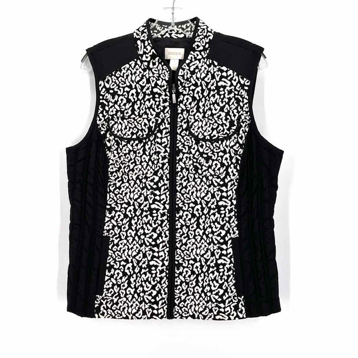 Size L Chico's Black Print Vest
