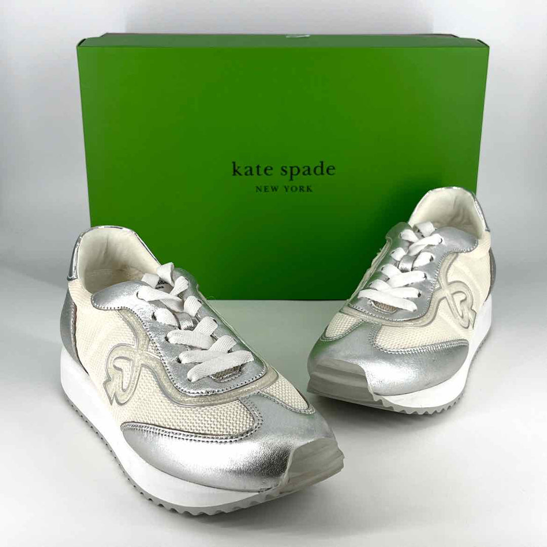 Shoe Size 9 Kate Spade Silver Knit Faux Leather Sneakers