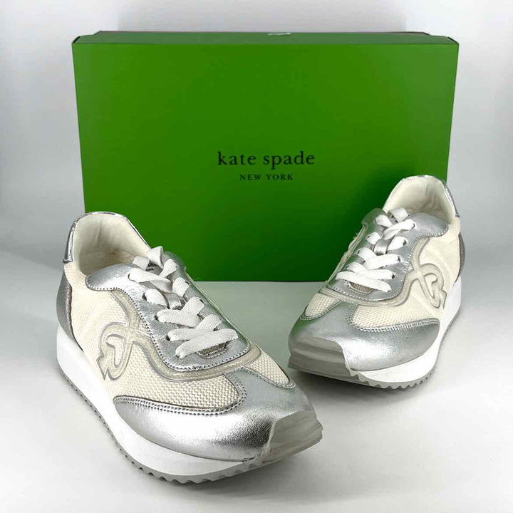 Shoe Size 9 Kate Spade Silver Knit Faux Leather Sneakers