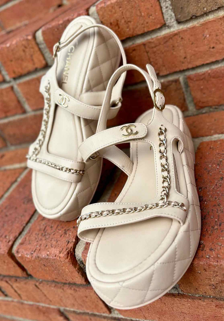 Shoe Size 40.5 Chanel Beige Quilted Sandals