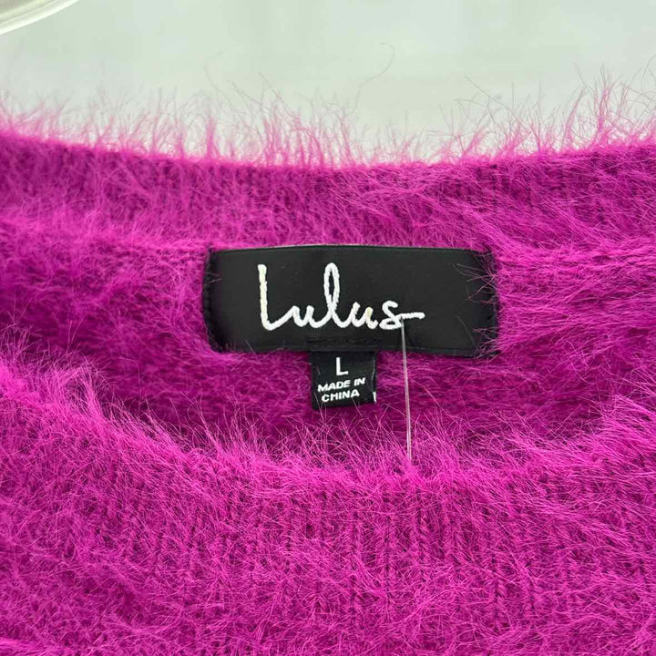 Size L LULUS Purple Knit Faux Fur Sweater