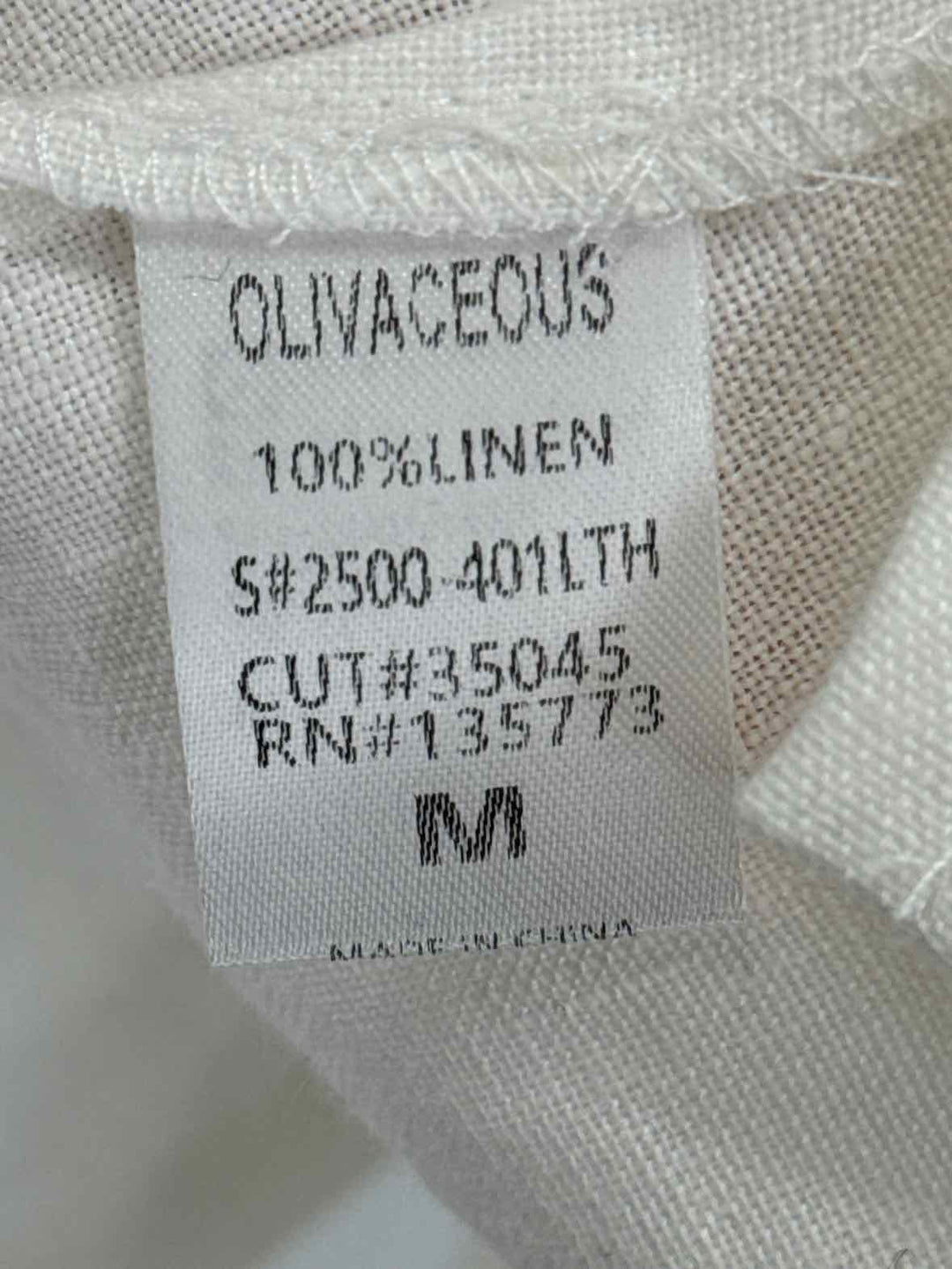 Size M OLIVACEOUS Ivory Linen Shirt
