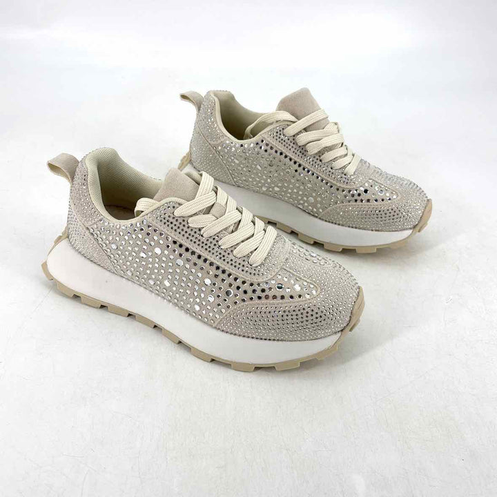 Shoe Size 9 AZALEA WANG Beige Rhinestone Sneakers