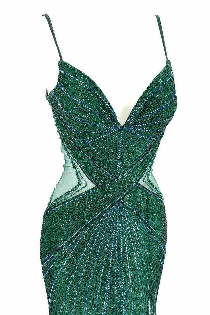 Size 6 ELLIE WILDE Green Rhinestone Dress