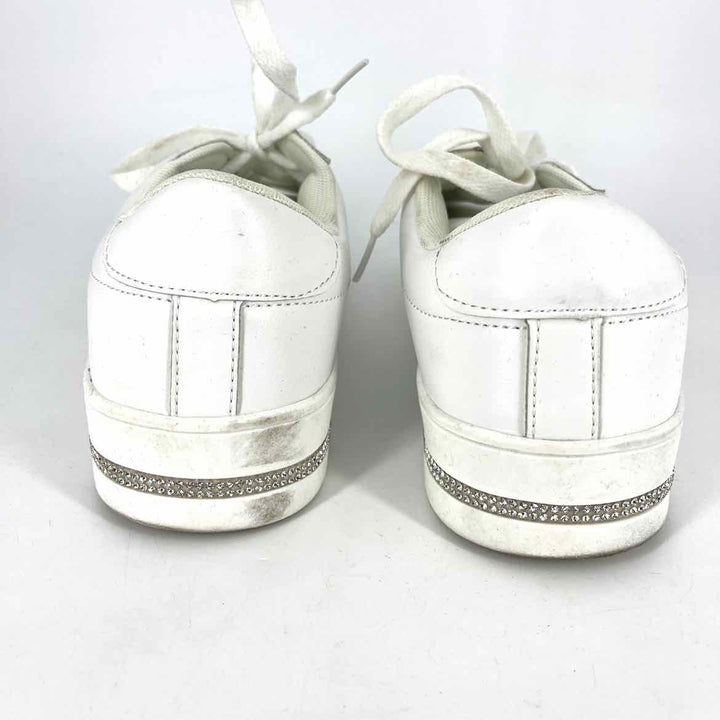 Shoe Size 8.5 White Faux Leather Rhinestone Sneakers