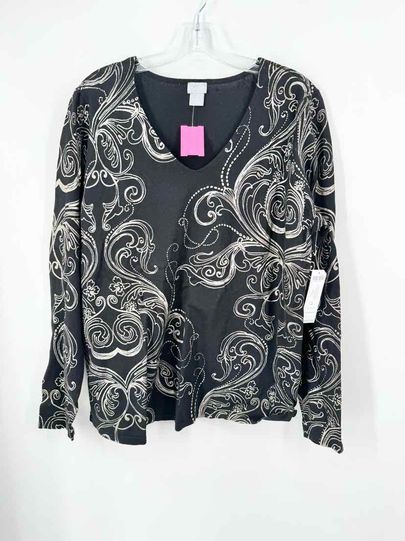 Size L Chico's Black Print Shirt