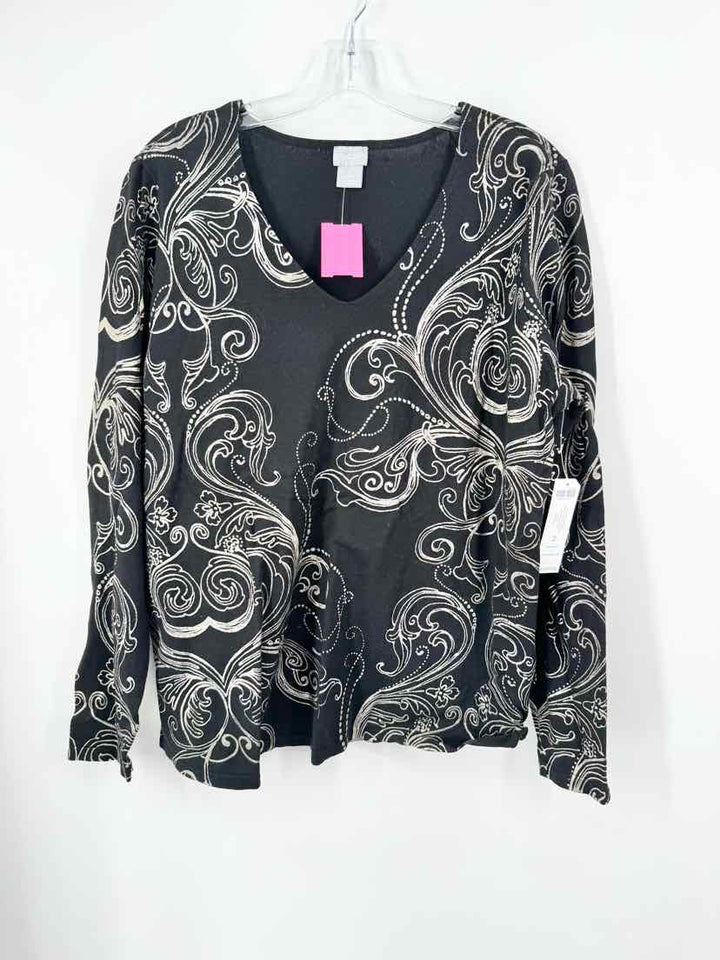 Size L Chico's Black Print Shirt