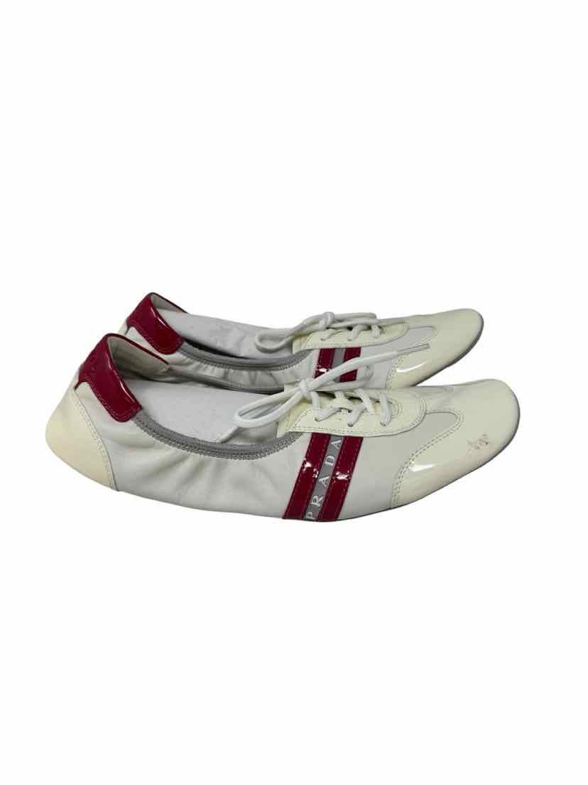 Shoe Size 38.5 PRADA White PATENT Luxury - Flats