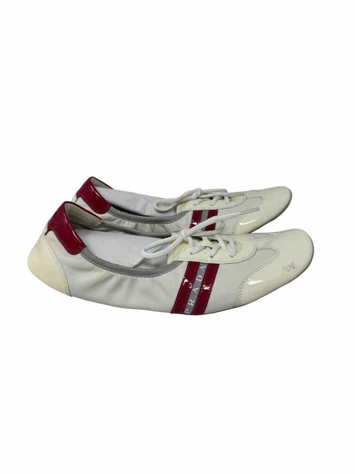 Shoe Size 38.5 PRADA White PATENT Luxury - Flats