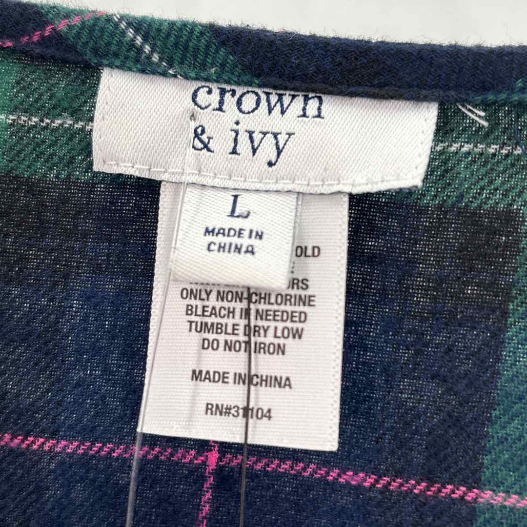 Size L CROWN &amp; IVY Navy Flannel Cardigan