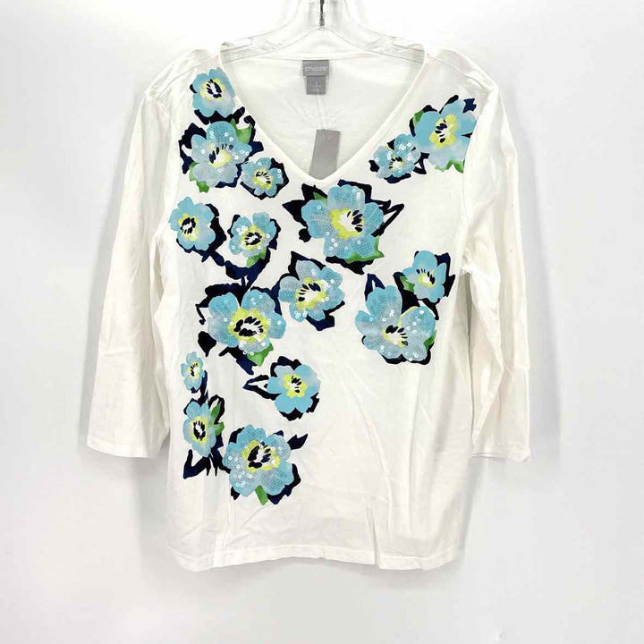 Size M Chico's White Print Shirt