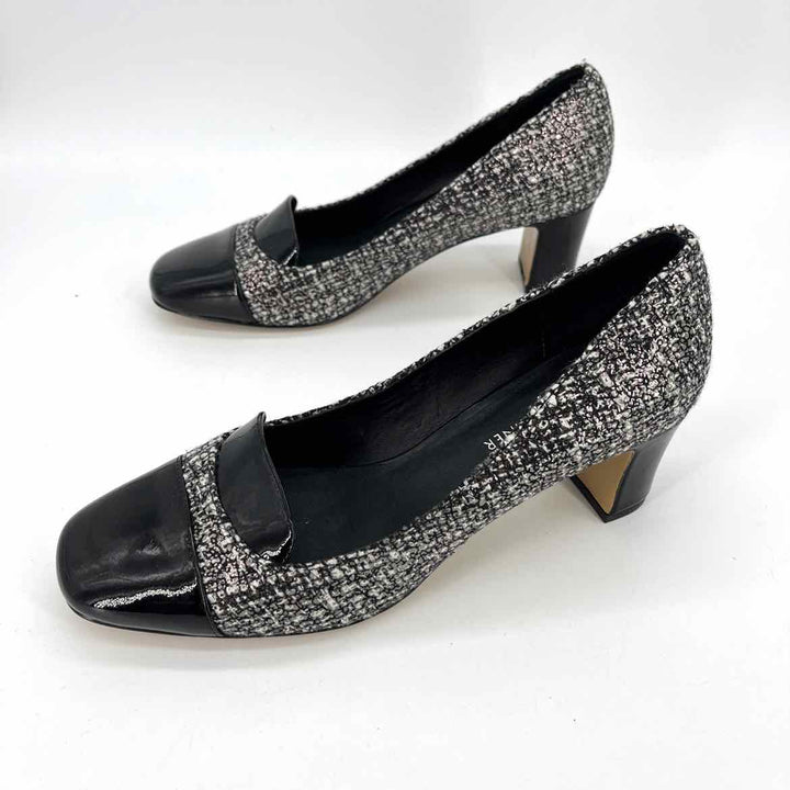 Shoe Size 6.5 DONALD PLINER Black Knit Patent Pumps