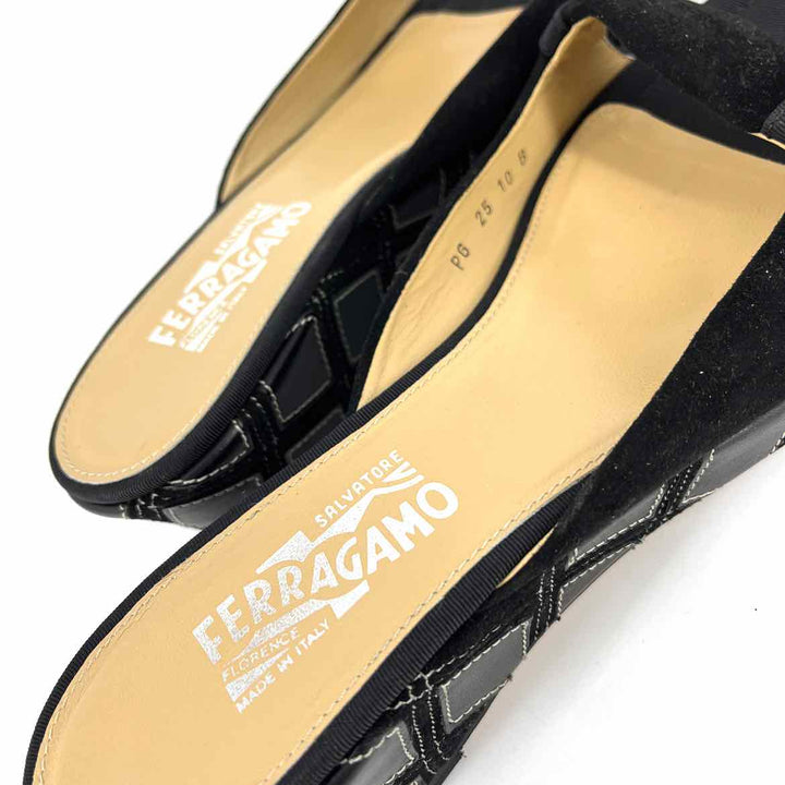 Shoe Size 10 FERRAGAMO Black Suede Patent Wedge