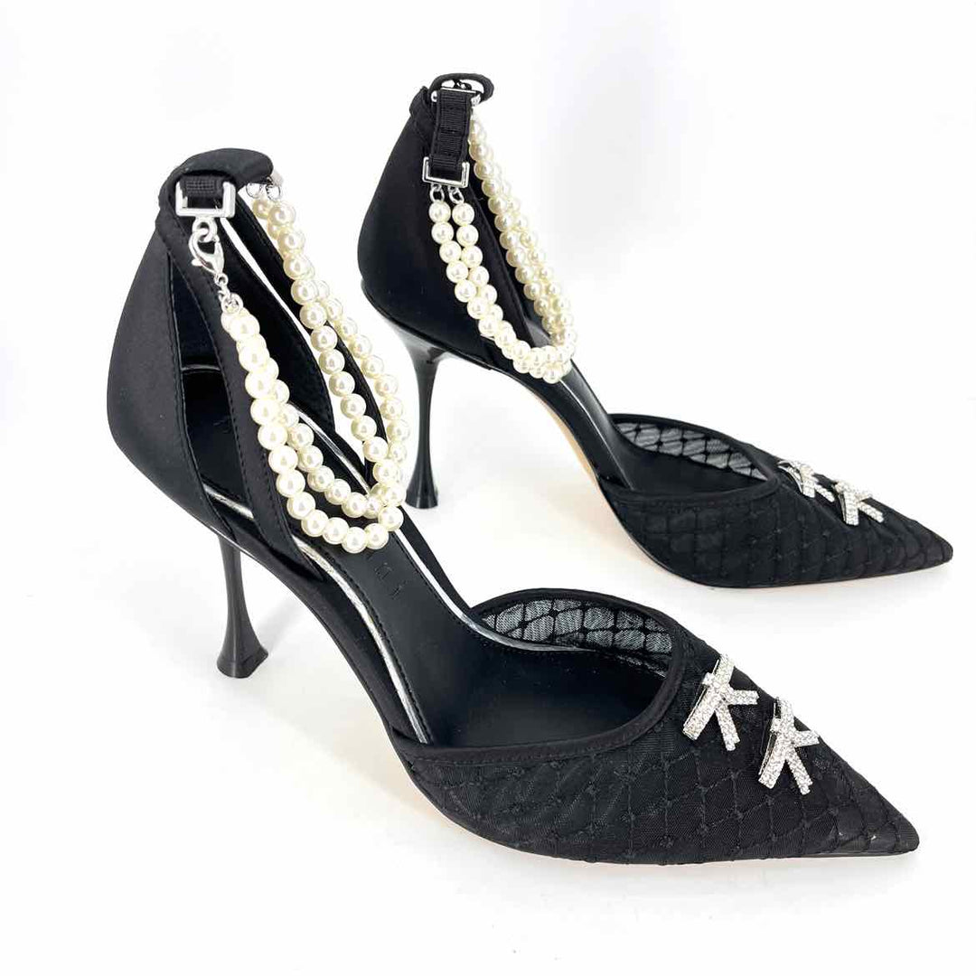Shoe Size 10 Gianni Bini Black Mesh Rhinestone Heels