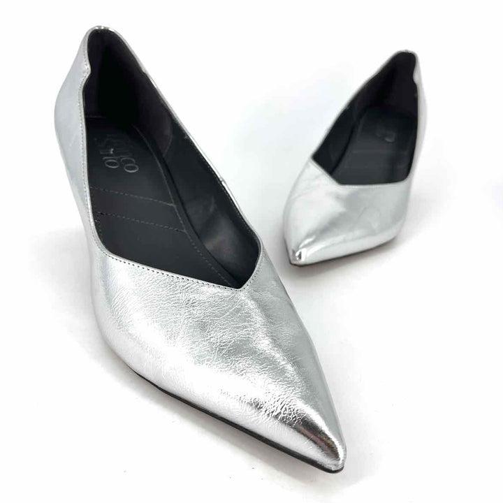 Shoe Size 9.5 FRANCO SARTO Silver Leather Flats