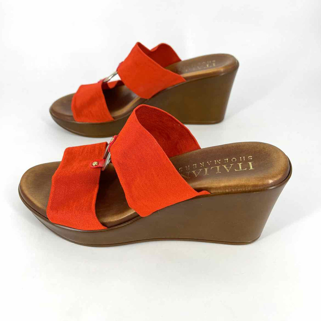 Shoe Size 6.5 ITALIAN SHOEMAKERS Orange Satin Wedge