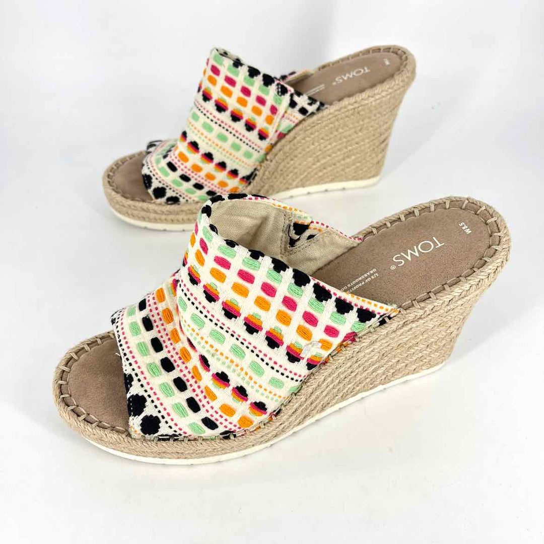 Shoe Size 8.5 Toms Multi-Color Canvas Wedge