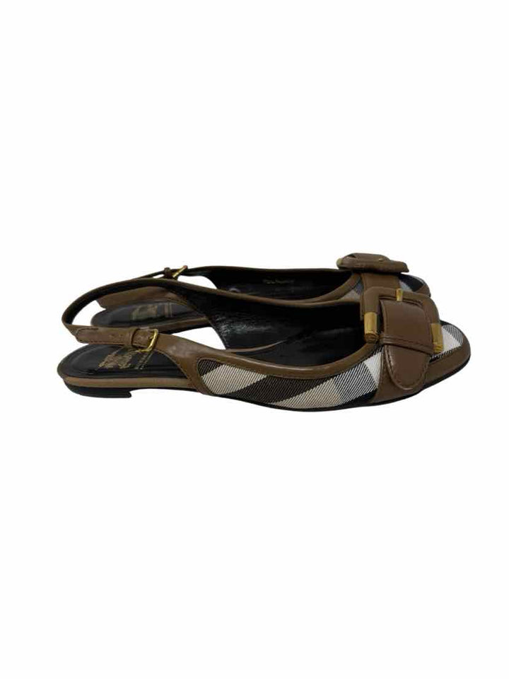 Shoe Size 37.5 Burberry Tan Canvas Luxury - Flats