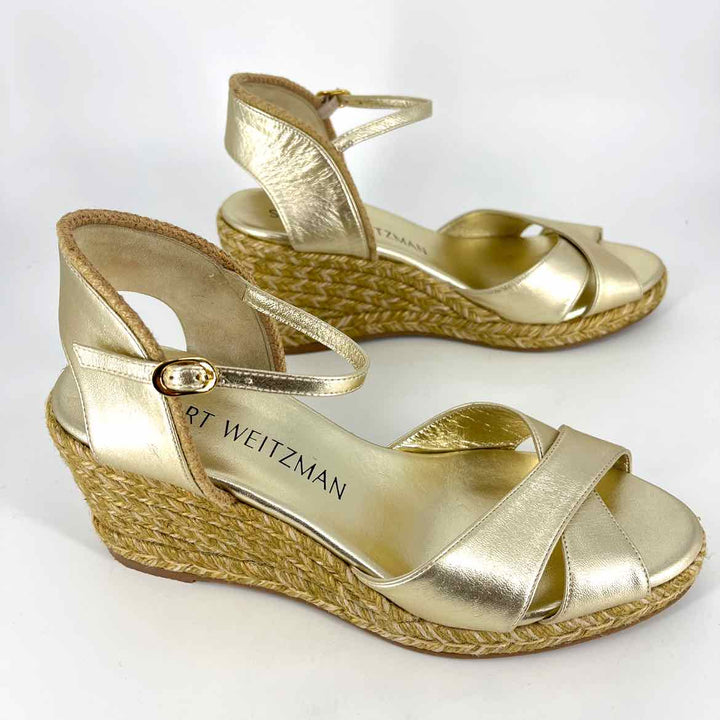 Shoe Size 9.5 Stuart Weitzman Gold Leather Wedge