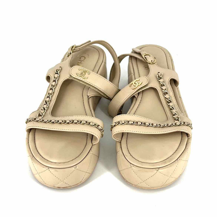 Shoe Size 40.5 Chanel Beige Quilted Sandals