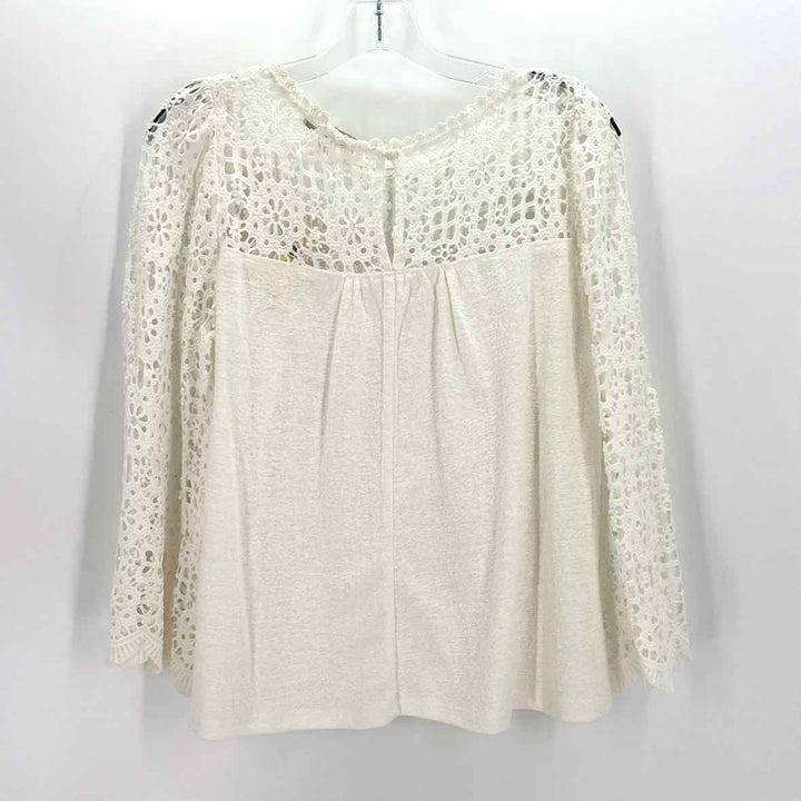 Size M Anthropologie Ivory Crochet Knit Shirt